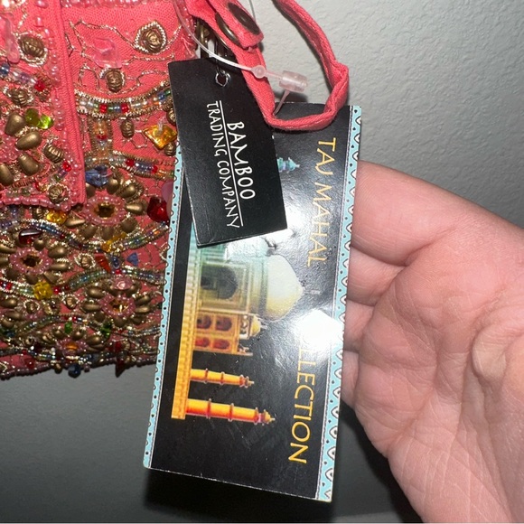 NWT Bamboo Trading Company Pink Beaded Tajmahal Club Crossbody Handmade Bag - Picture 4 of 8